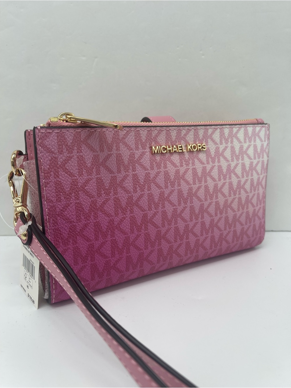 Michael Kors Jet Set Lg Double Zip Ombré Sign Logo Wristlet Wallet Carnation 
NW
